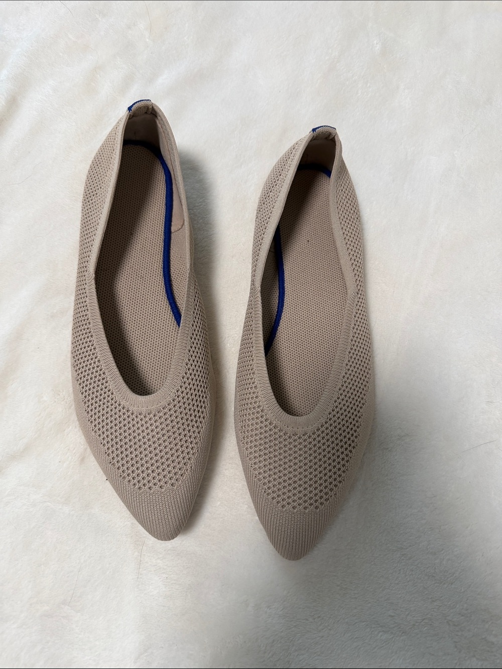 Pointed Knit Ballet Flats in Taupe